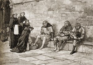Thomas Becket (c.1118-70) lavando os pés dos mendigos